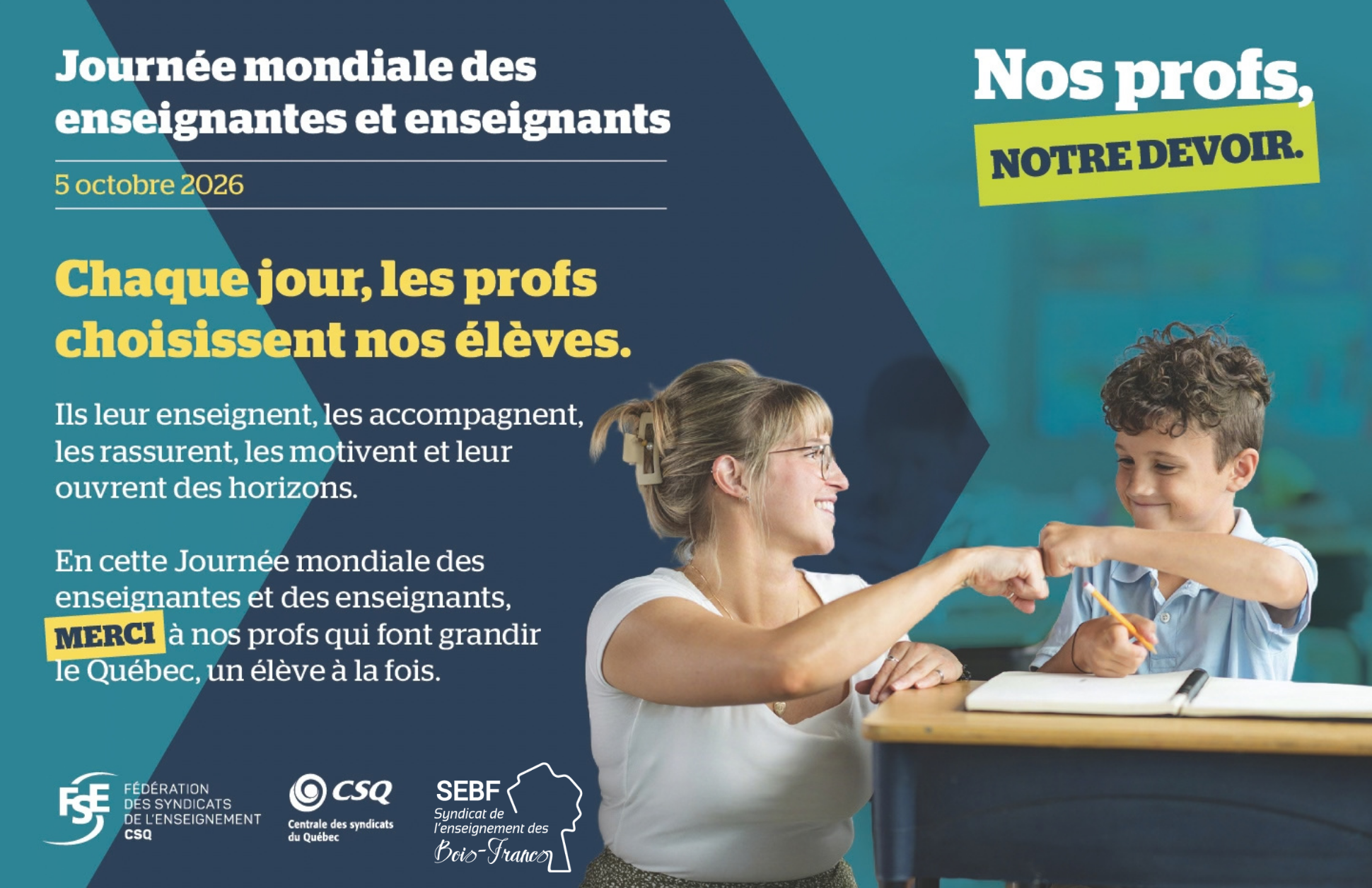 Journée mondiale des enseignants : faire le choix des élèves